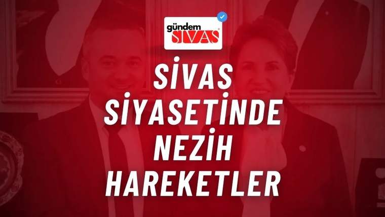 Kırmızı tonlu tasarımda iki kişinin siluetleri ve ortada büyük beyaz harflerle “SİVAS SİYASETİNDE NEZİH HAREKETLER” yazısı