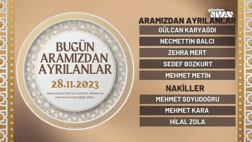 Sivas'ta Bugün Aramızdan Ayrılanlar - 28.11.2023