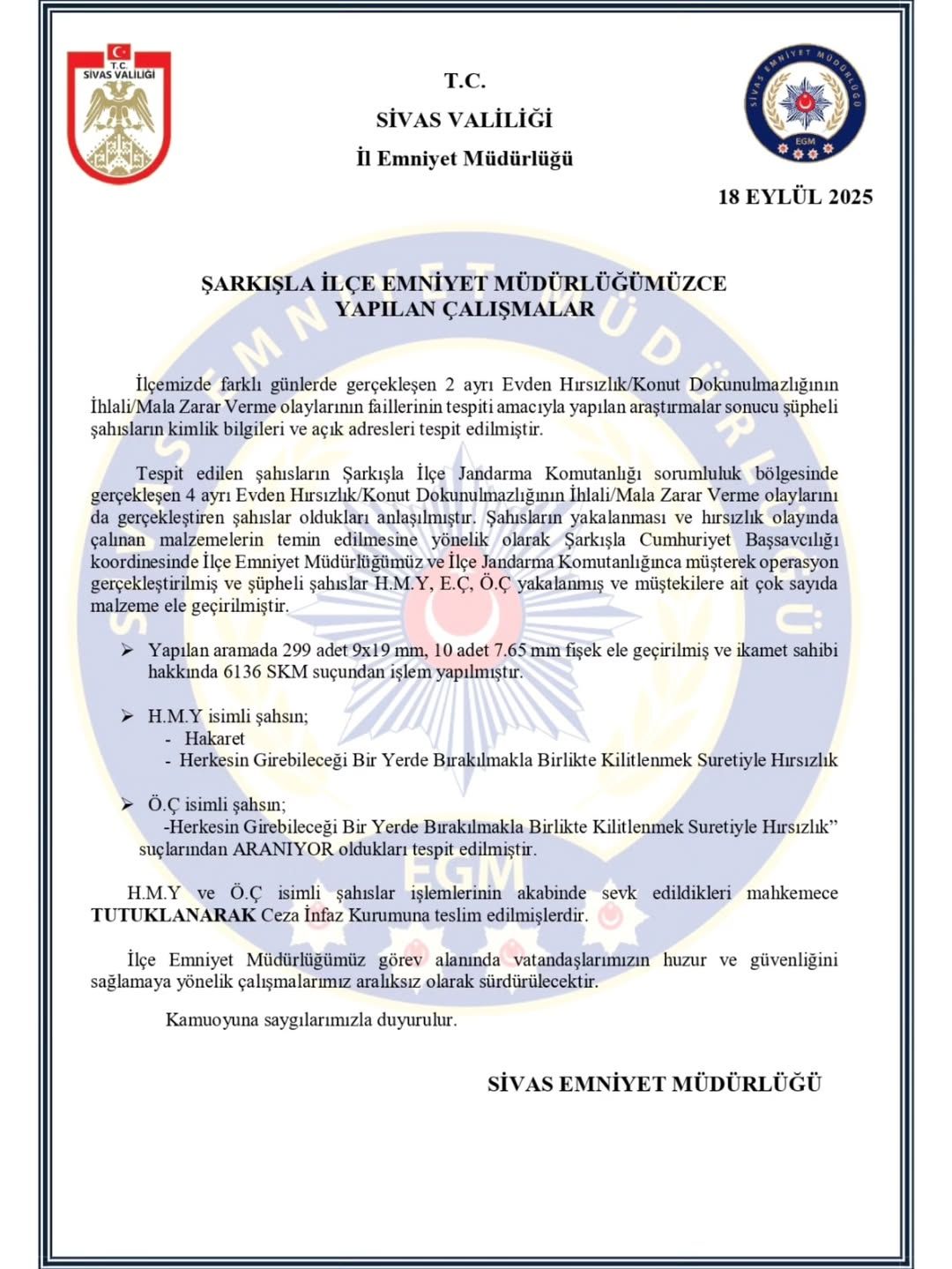Sivas'ta Şarkışla'da Emniyet Güçlerinin Operasyonları: Güvenlik Artıyor