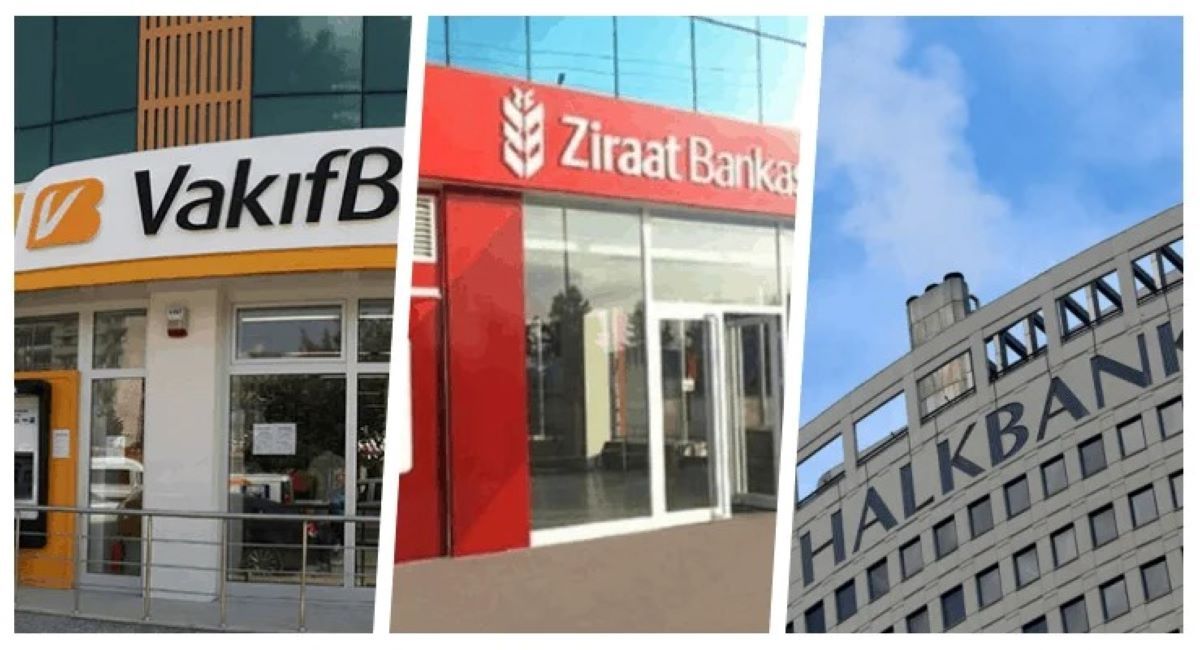 VakıfBank, Ziraat Bankası ve Halkbank şubelerinin dış cephe ve girişlerinden üç ayrı görünüm