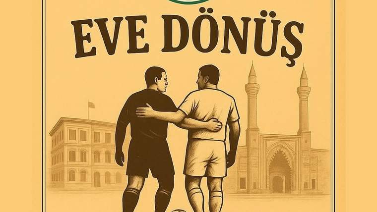 Sarı zeminli afişte Sivas Gücü Belediye Spor arması, iki futbolcu ve top illüstrasyonu yer alıyor.