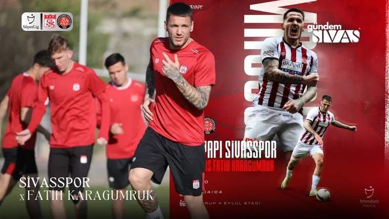 Antrenman yapan futbolcular, Sivaspor forması giymekte ve Fatih Karagümrük maçı için hazırlanıyorlar.