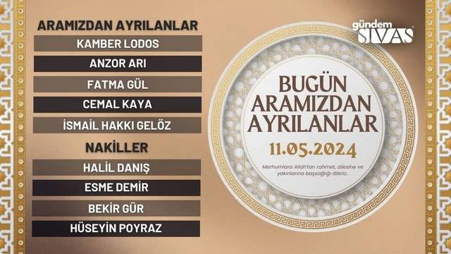 Sivas'ta Aramızdan Ayrılanlar - 11.05.2024