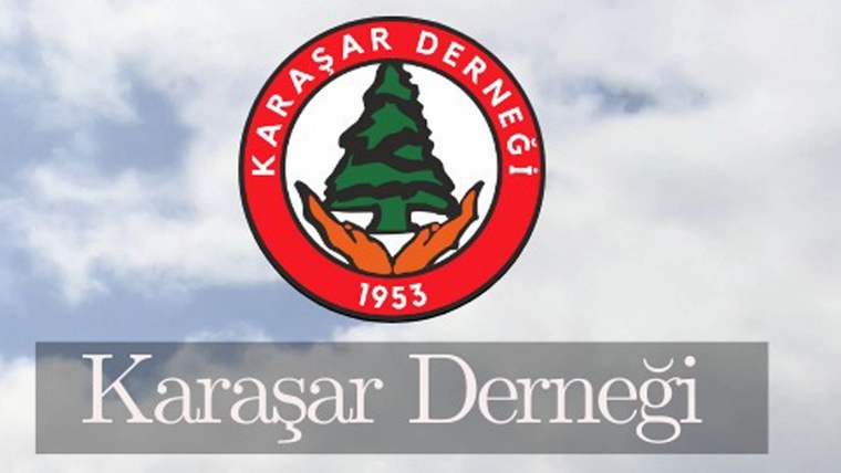 Karaşar Derneği logosu, yeşil çam ağacı ve iki el simgesiyle birlikte görünüyor.