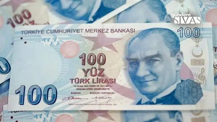 Üzerinde Atatürk resmi bulunan 100 Türk Lirası banknotları, üst üste dizilmiş.