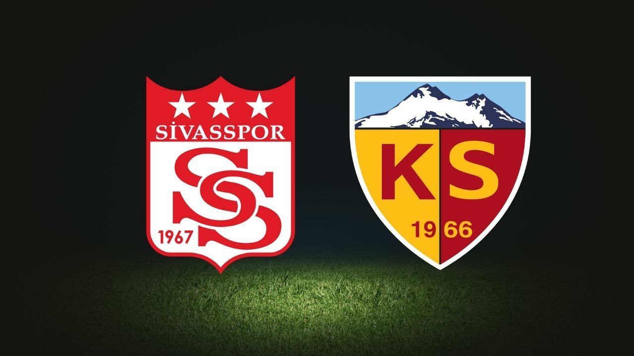 Yeşil zemin üzerinde Sivasspor ve Kayserispor futbol kulüplerinin armaları yan yana duruyor.