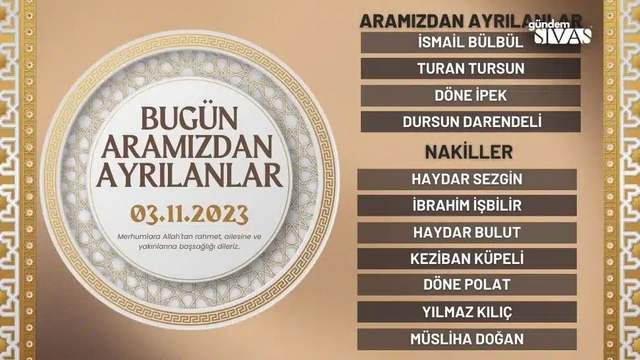 Sivas'ta Aramızdan Ayrılanlar - 03.11.2023