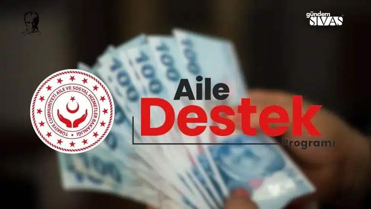 Üzerinde 100 TL yazılı banknotlar, Aile Destek Programı logosunun yanında yer alıyor.