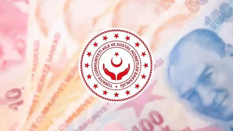Arka planda Türk Lirası banknotları, ortada Aile ve Sosyal Hizmetler Bakanlığı logosu yer alıyor.