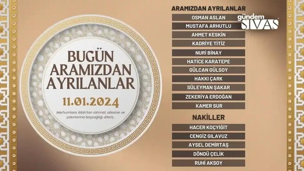 Sivas'ta Vefat Edenler - 11.01.2024