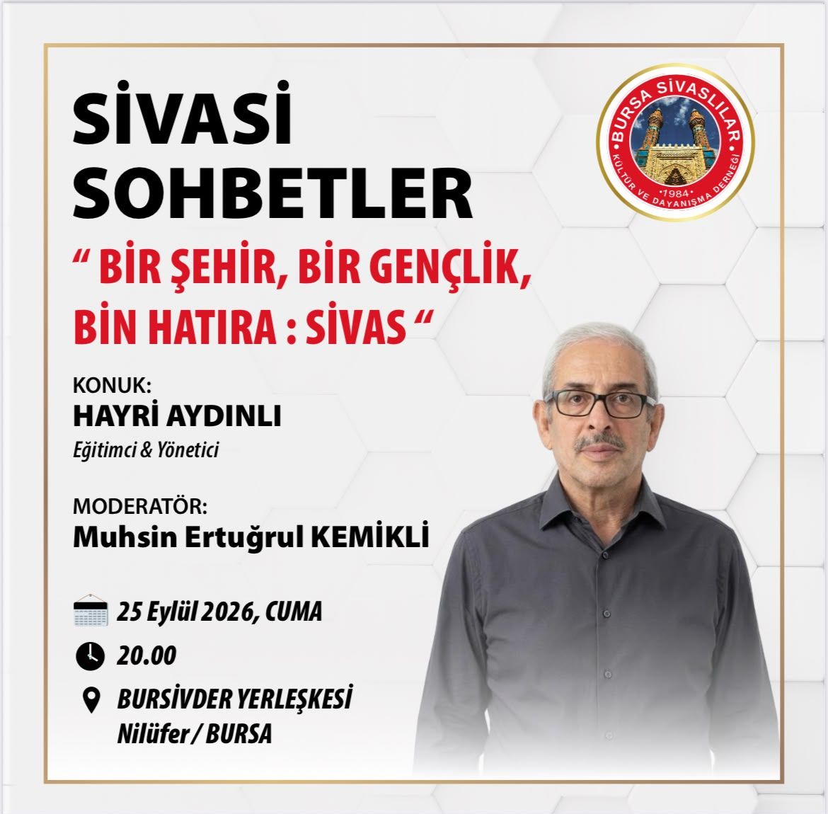 Bursa’da Sivasî Sohbetleri’nin 13’üncüsü düzenlenecek