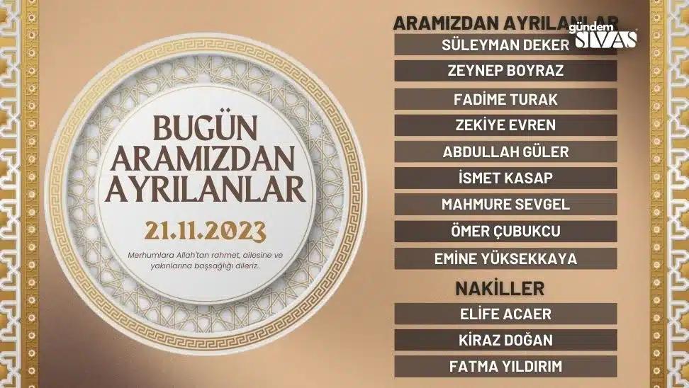 Vefat Edenler Sivas - 21.11.2023