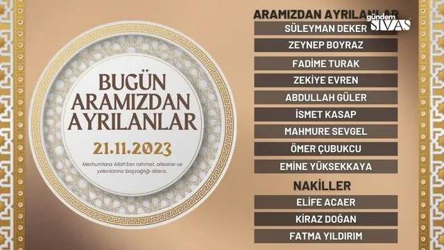 Vefat Edenler Sivas - 21.11.2023