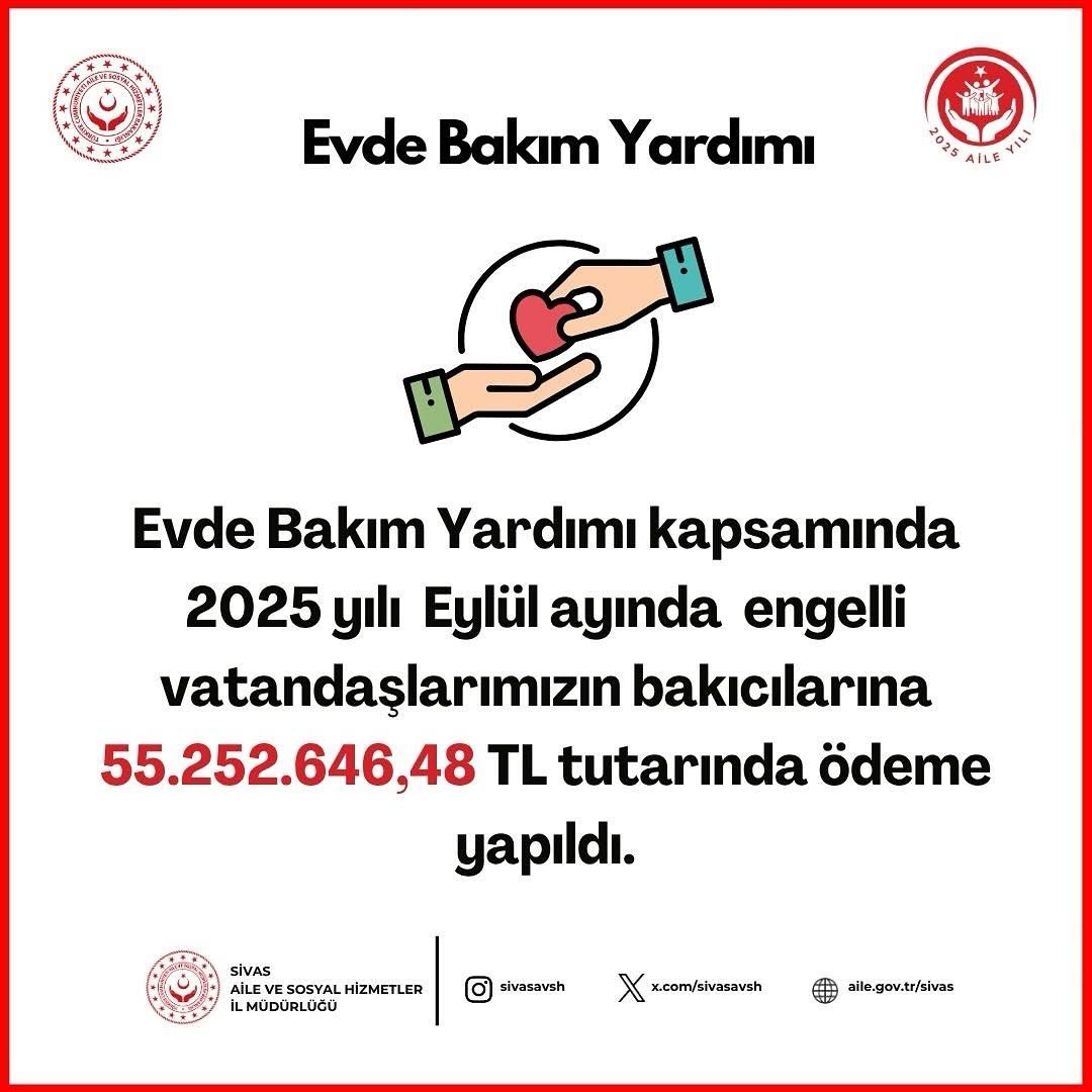Sivas'ta Evde Bakım Yardımları Eylül Ayında Ödenecek