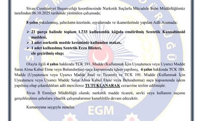 Sivas'ta Narkotik Operasyonu: 1 Gözaltı ve Önemli Miktarda Uyuşturucu Ele Geçirildi