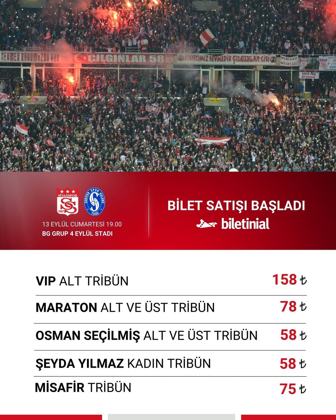 Sivasspor Taraftarlarına Müjdeli Haber: Sarıyerspor Maçı Biletleri Satışta