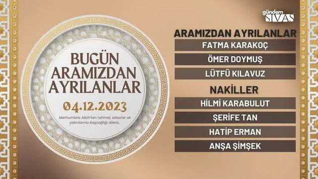 Aramızdan Ayrılanlar Sivas - 04.12.2023
