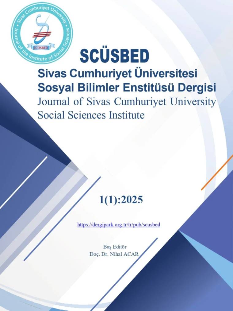 Sosyal Bilimler Enstitüsü Dergisi başlıklı yayının kapağında İngilizce dergi adı ve 1(1):2025 ibaresi yer alıyor.