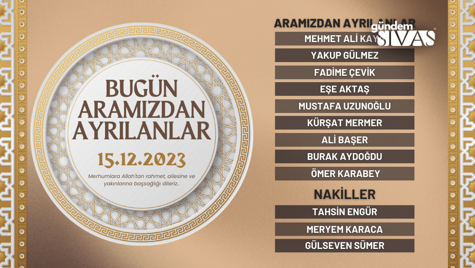 Bugün Hayatını Kaybedenler - 15.12.2023