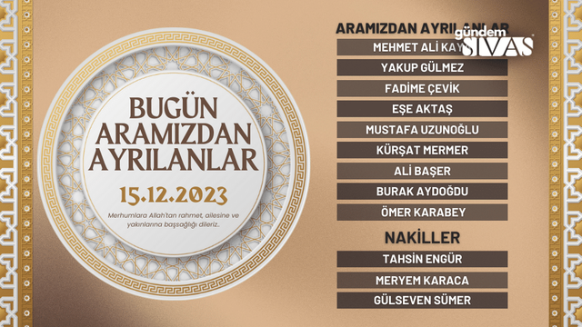 Bugün Hayatını Kaybedenler - 15.12.2023