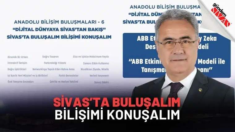 Bir kişi, Sivas'ta düzenlenen bilişim buluşması için hazırlanan afişte yer alıyor.