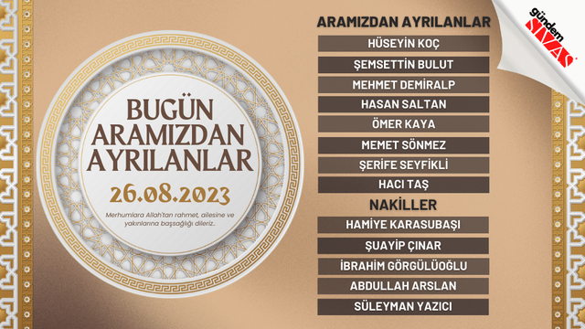26.08.2023 Sivas Vefat Edenler