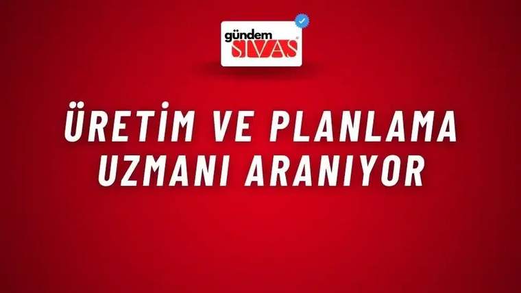 Kırmızı zemin üzerinde üstte Gündem Sivas logosu, ortada beyaz harflerle iş ilanı metni yer alıyor.