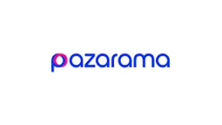 Pazarama logosu, mavi ve pembe renklerle yazılmıştır.
