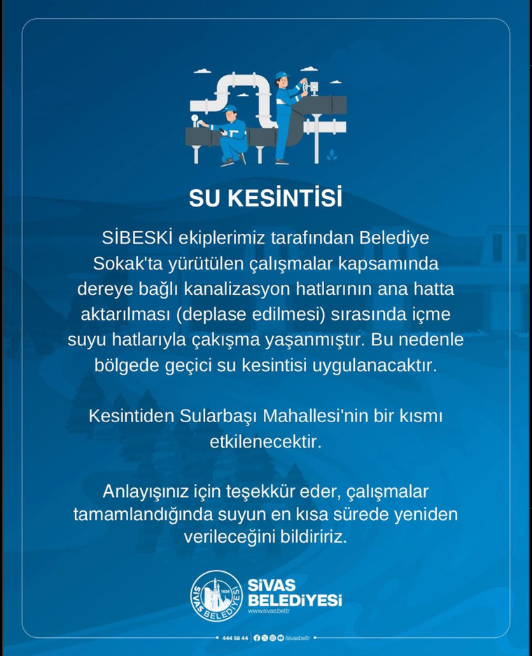 Sivas’ta Geçici Su Kesintisi Uyarısı