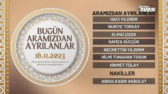 Sivas'ta Vefat Edenler - 16.11.2023