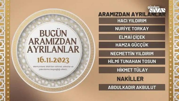 Bej zeminli duyuru grafiğinde, dairesel süsleme yanında ayrılanların adları ve nakil bilgisi listeleniyor.