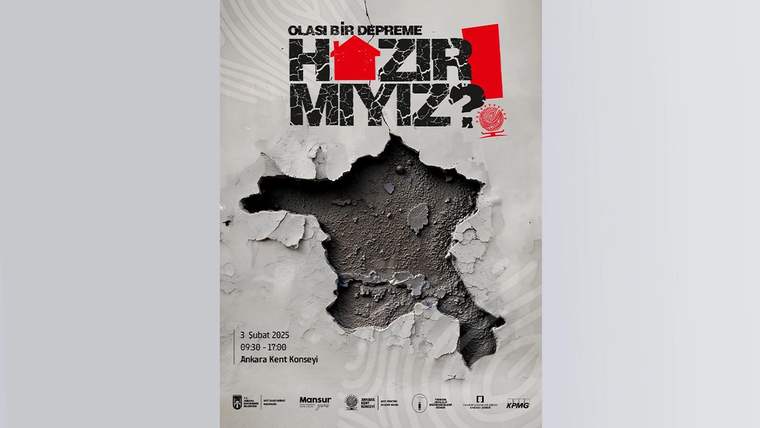 Duvar çatlağı görseli bulunan afişte “Olası bir depreme hazır mıyız?” yazısı ve etkinlik bilgileri yer alıyor.