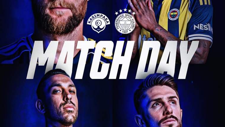 Kasımpaşa ve Fenerbahçe logoları arasında dört futbolcunun yer aldığı, “MATCHDAY” yazılı maç kolajı.