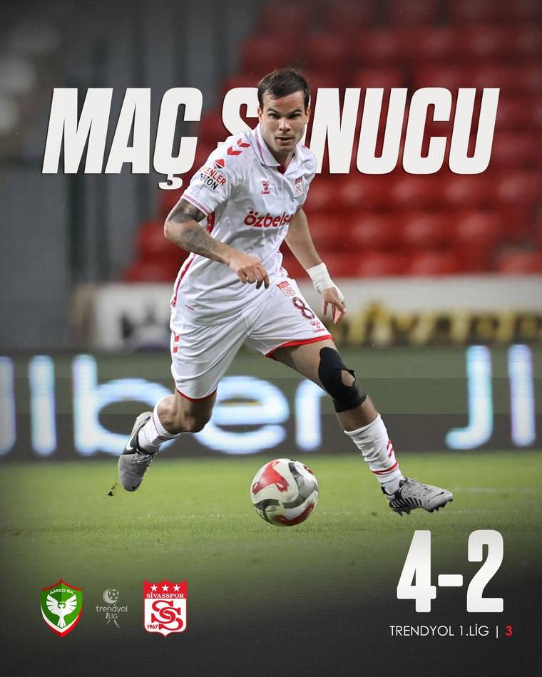 Beyaz formalı bir futbolcu sahada top sürerken görselde “MAÇ SONUCU” ve “4-2” yazıları yer alıyor.