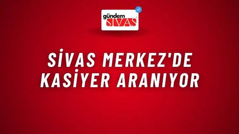 Kırmızı zemin üzerinde üstte Gündem Sivas logosu, ortada büyük beyaz harflerle iş ilanı metni bulunuyor.
