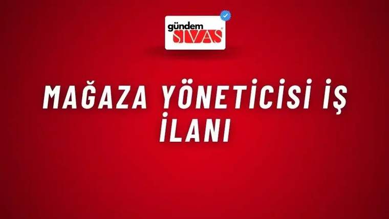 Kırmızı zemin üzerinde üstte bir haber logosu, ortada beyaz büyük harflerle mağaza yöneticisi iş ilanı yazısı bulunuyor.
