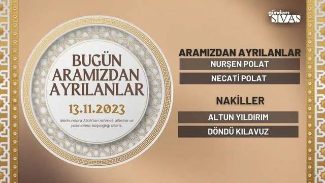 Sivas’ta Bugün Vefat Edenler – 13.11.2023