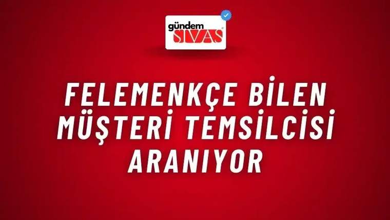 Kırmızı zemin üzerinde üstte Gündem Sivas logosu, ortada beyaz büyük harflerle iş ilanı metni yer alıyor.