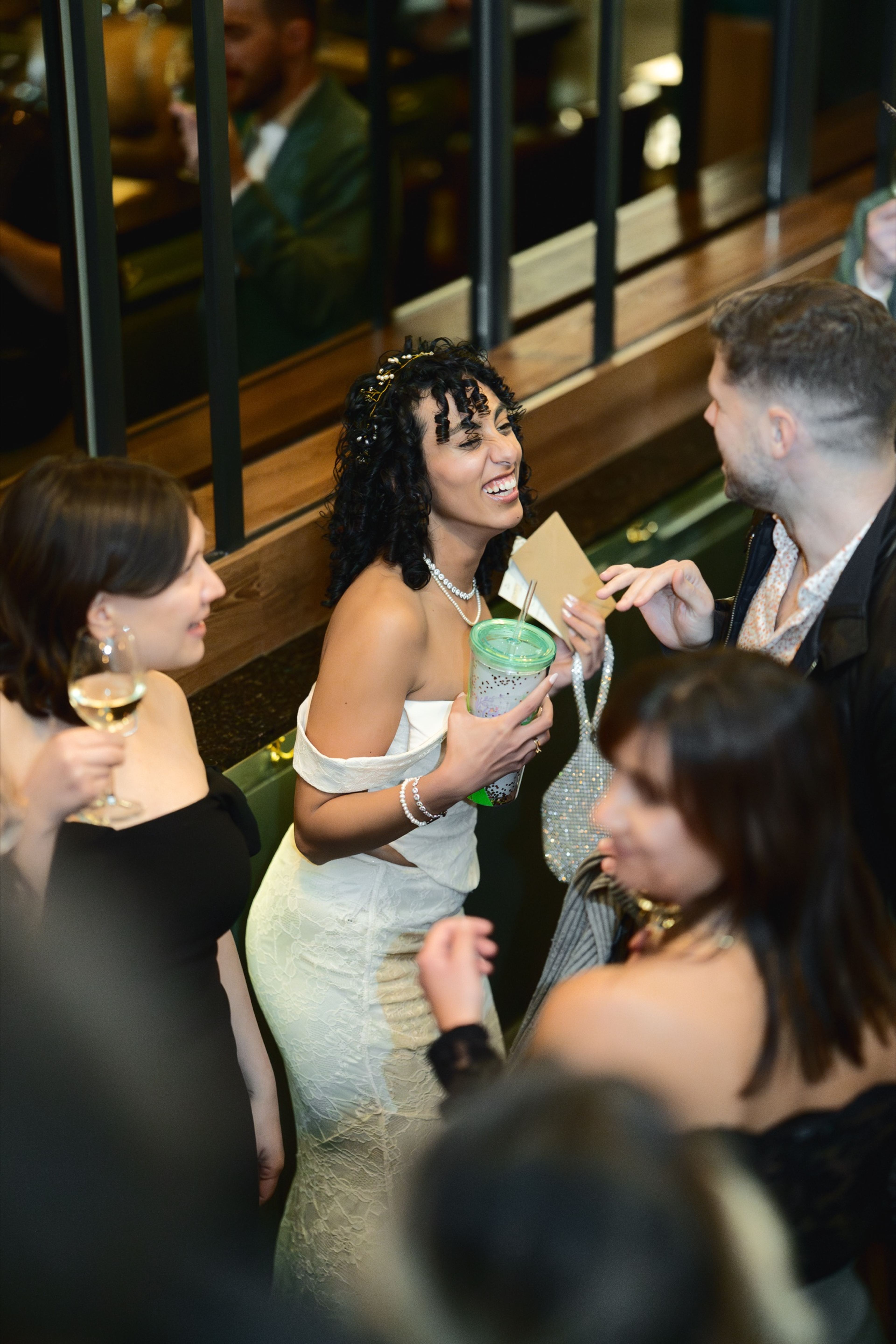 Guests mingling in their evening best