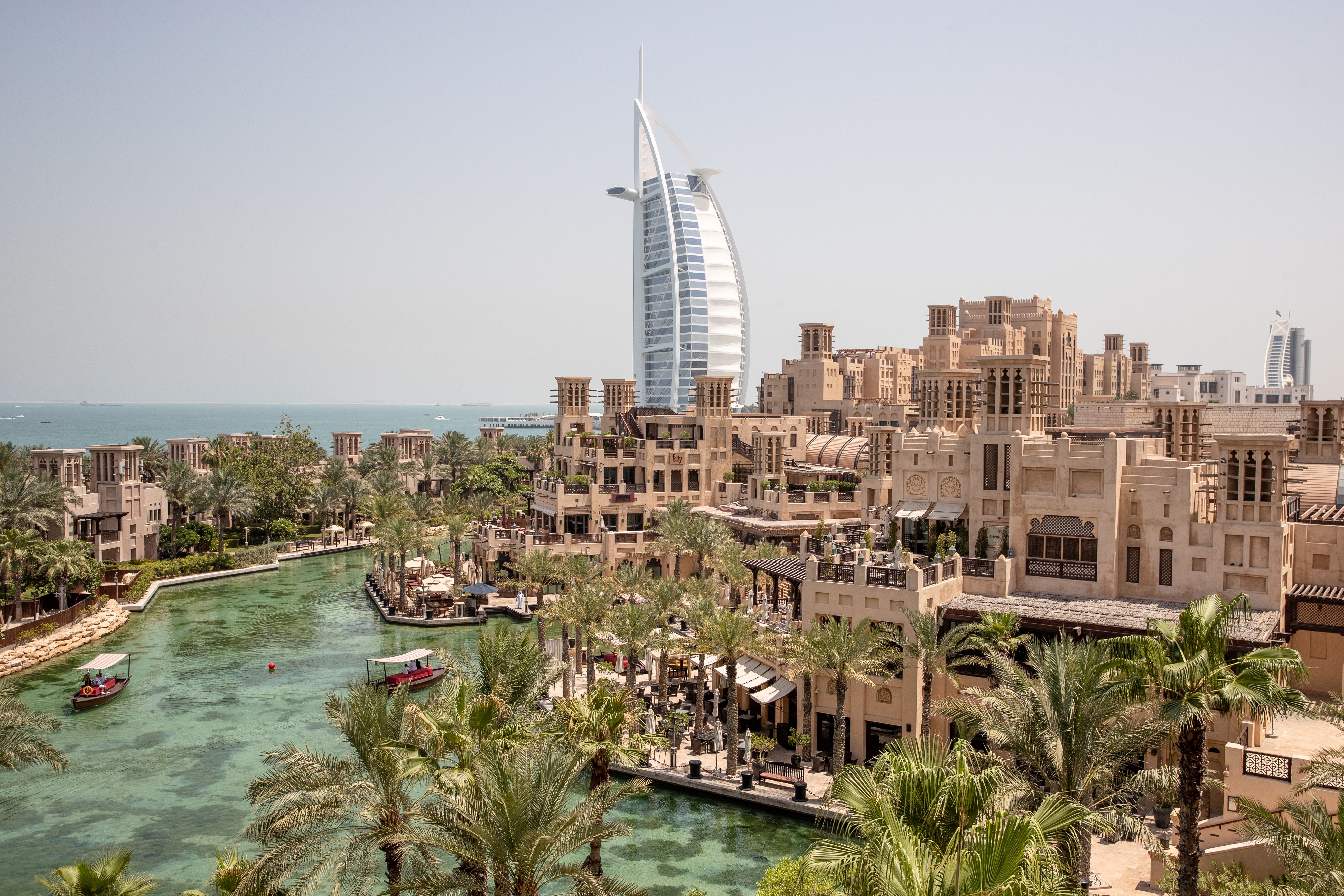 The waterways of Madinat Jumeirah with the Burj Al Arab beyond