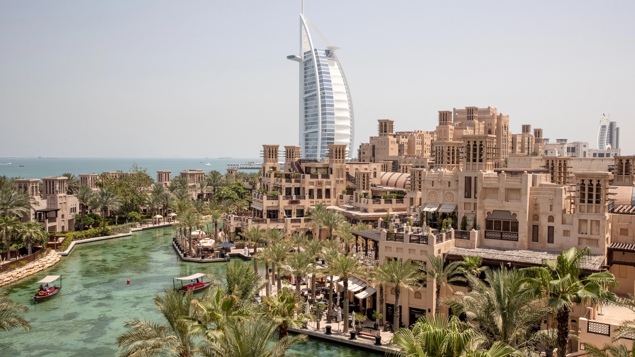 The waterways of Madinat Jumeirah with the Burj Al Arab beyond