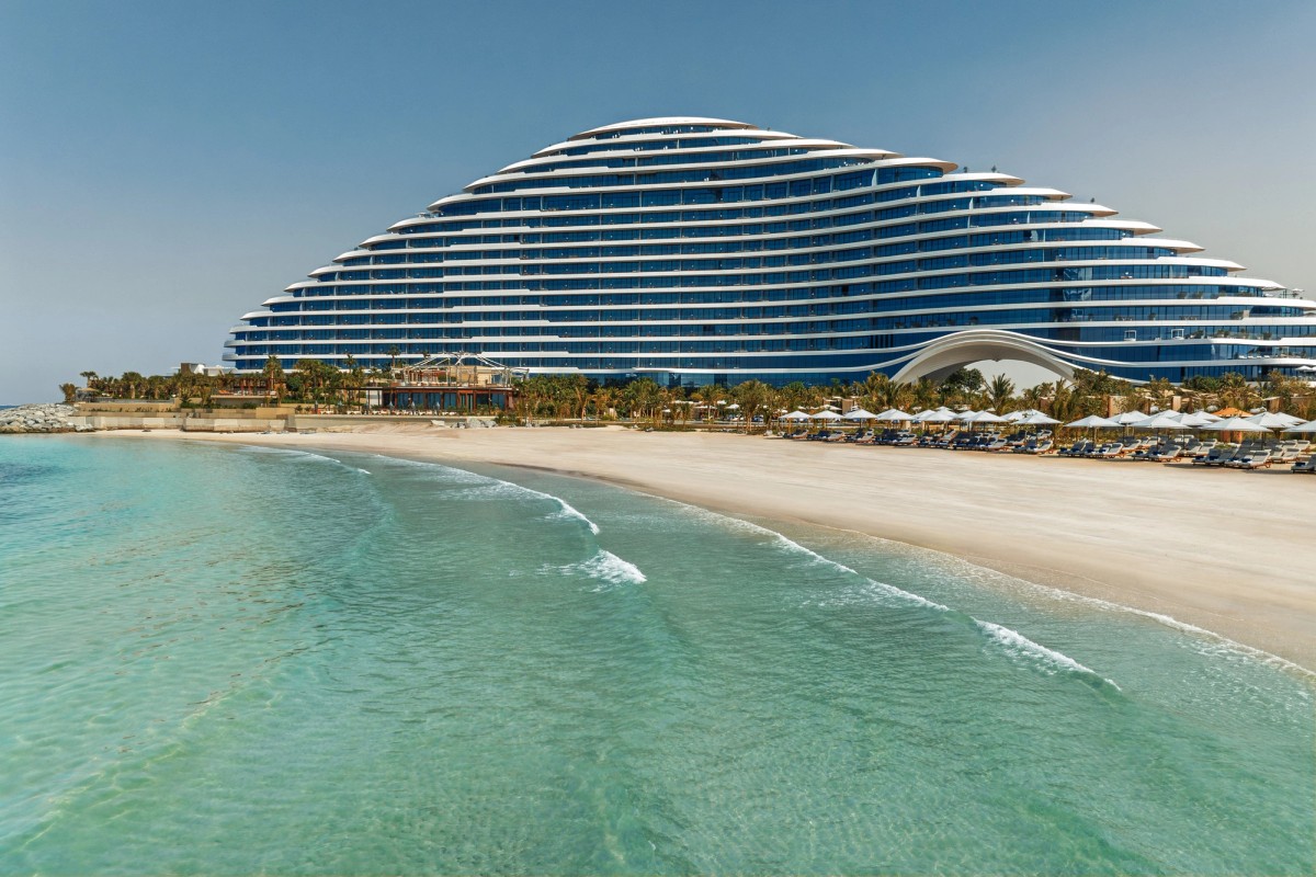 Aerial view of Jumeirah Marsa Al Arab above its beach