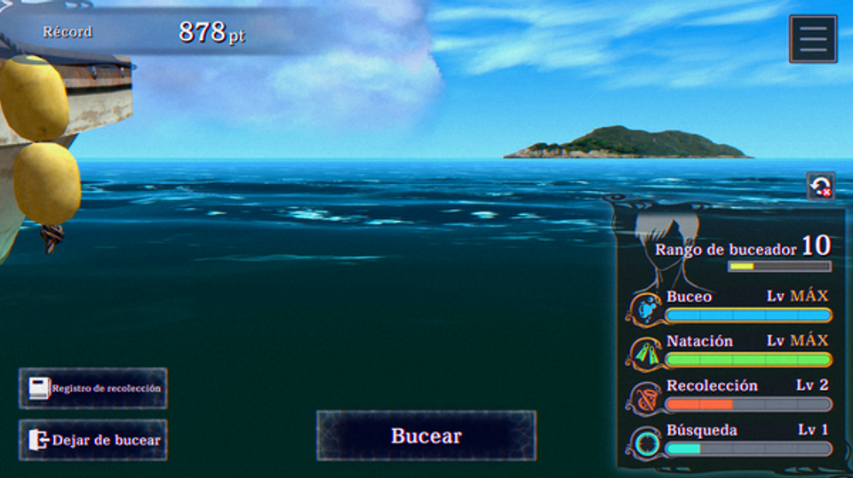 Pantalla previa del minijuego de buceo traducida al español.
