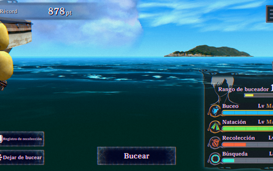 Pantalla previa del minijuego de buceo traducida al español.