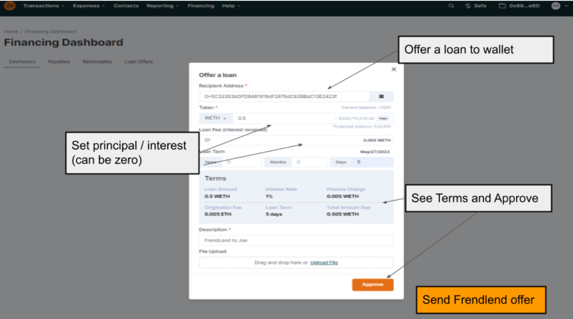 With Bulla, you can offer a loan with custom terms to any other wallet.