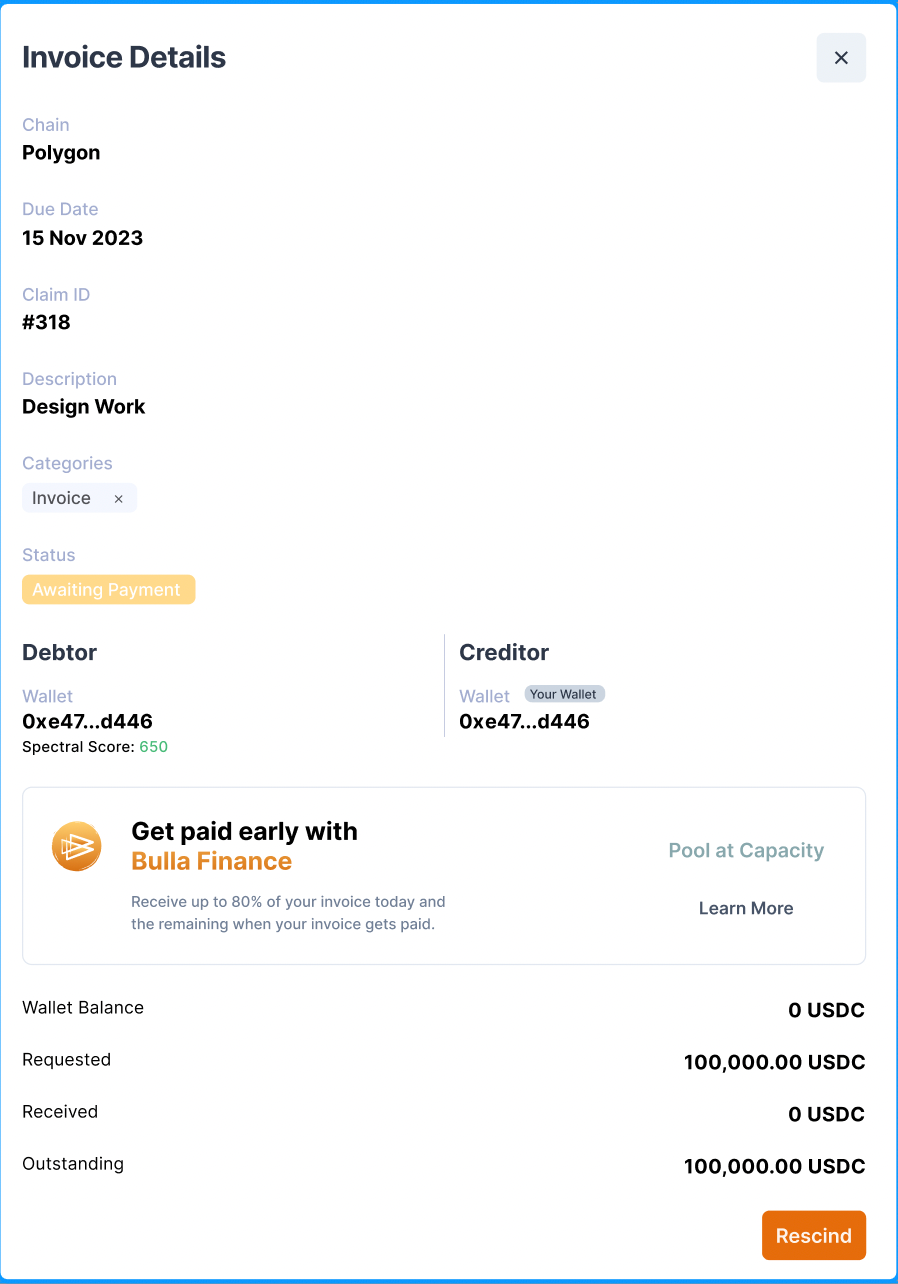Any invoice created on Bulla can now be financed!