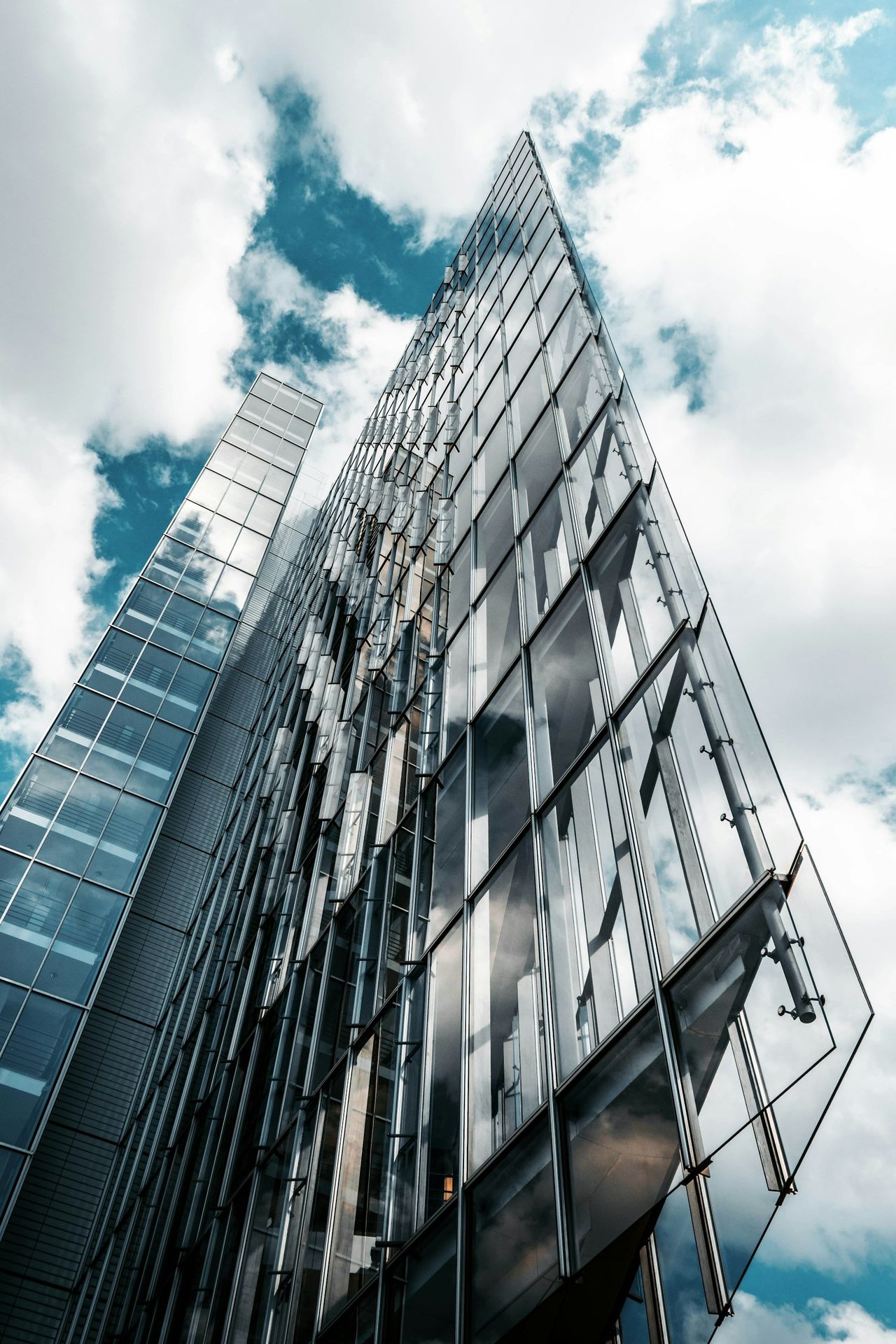 Contemporary architectural facade photographed from below