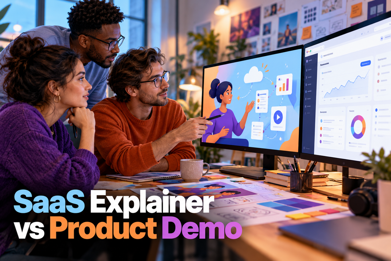 SaaS explainer concept compared with a practical product demo walkthrough.