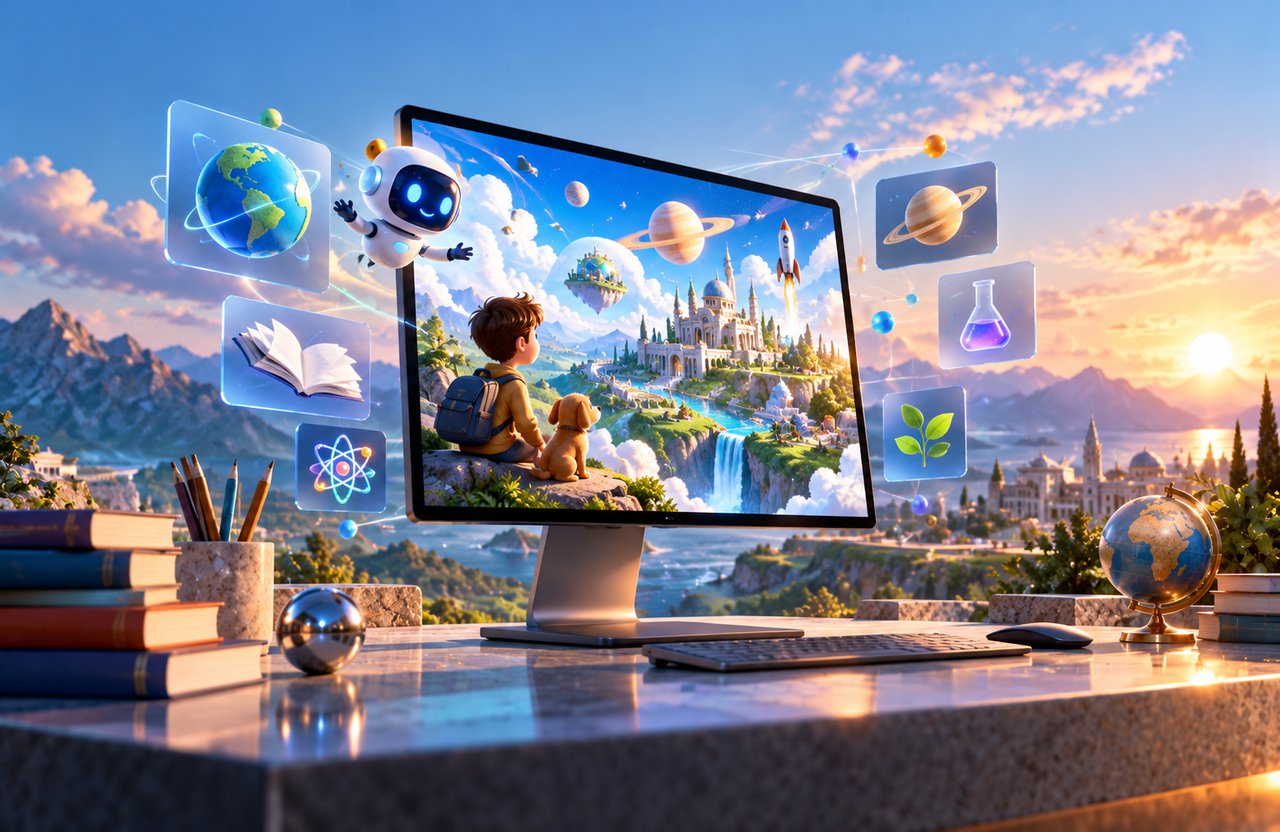 Immersive educational animation illustrating an imaginative learning world