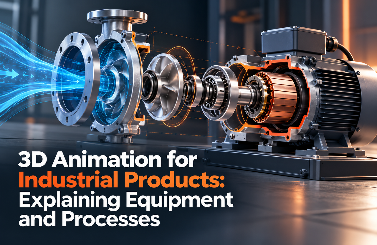 Realistic exploded industrial equipment visualization showing internal components and process flow.